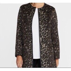 Old Navy Brown Black Gray Faux Fur Animal Print Open Front Jacket Womens L/G